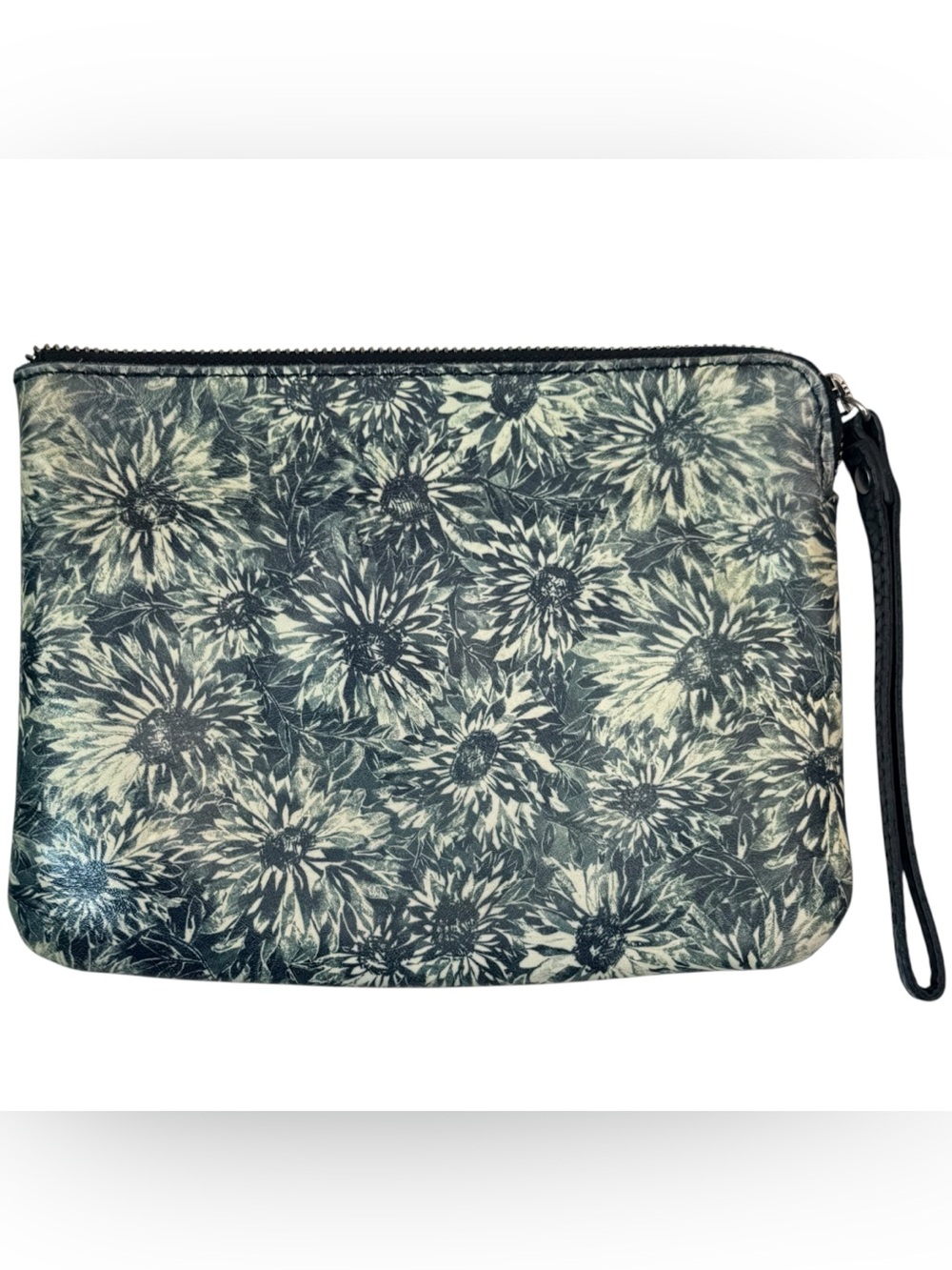 Patricia Nash Cassini Blue Sunflower Navy Floral Leather Wristlet